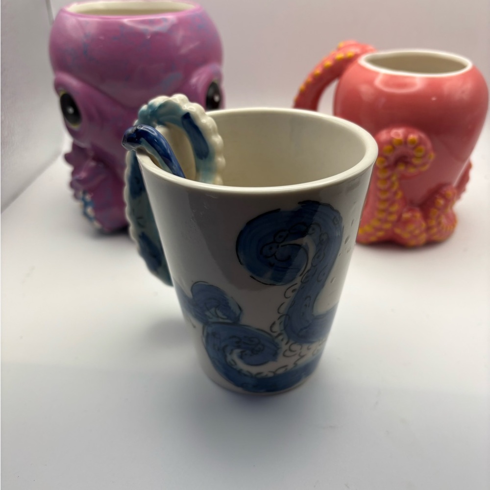 Oceanic Charm Ceramic Mug Trio - Blue, Pink, and Purple
